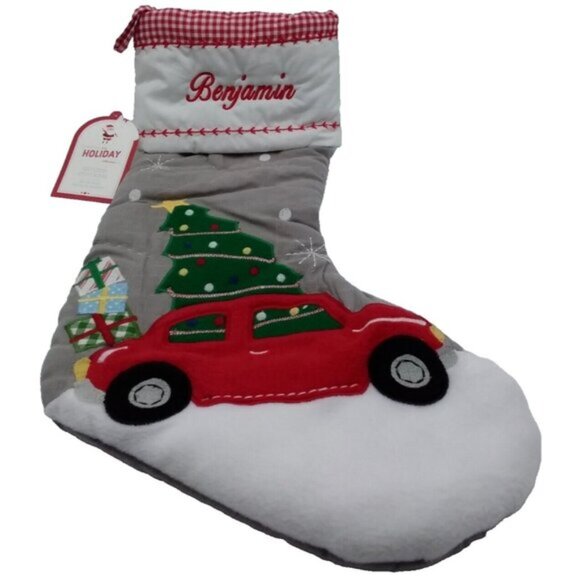 Pottery Barn Kids Benjamin Red Car Christmas Tree Gifts Holiday Stocking Quilted - Picture 1 of 11